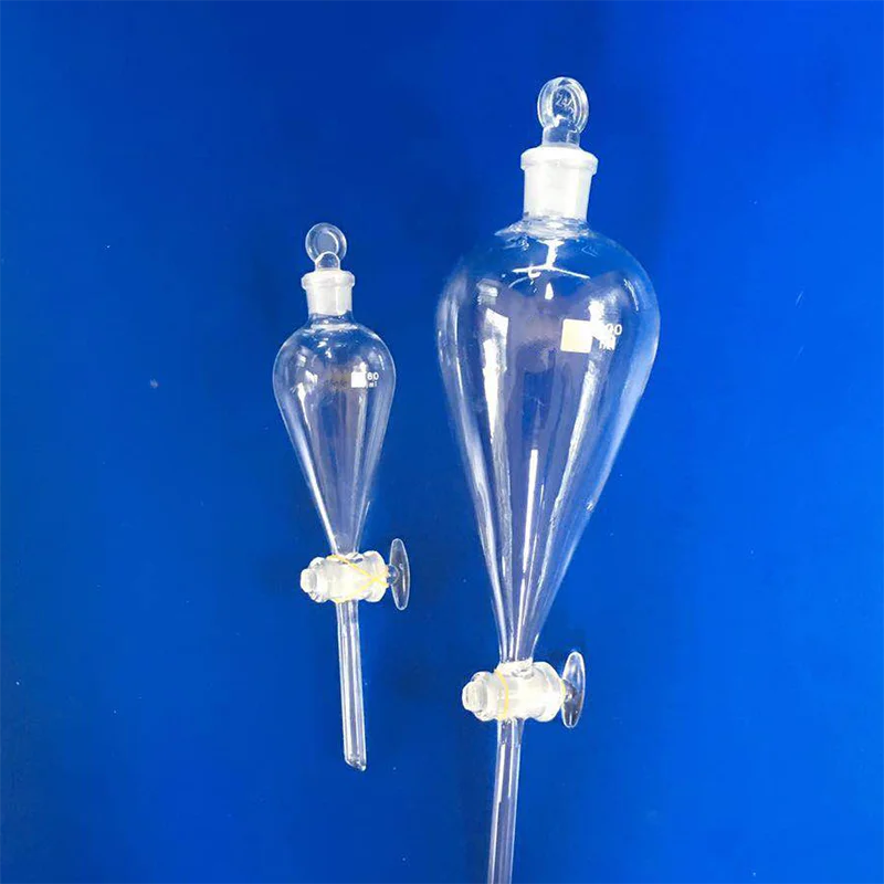 

1 Pack 60/125/250/500/1000ml Glass Pear Shape Separating Funnel with Glass Grinding Piston Laboratory Glassware