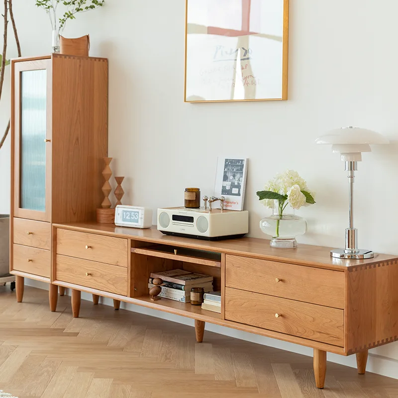 

coffee table TV cabinet combination Japanese storage cabinet cherry wood living room furniture simple small apartment cabinet