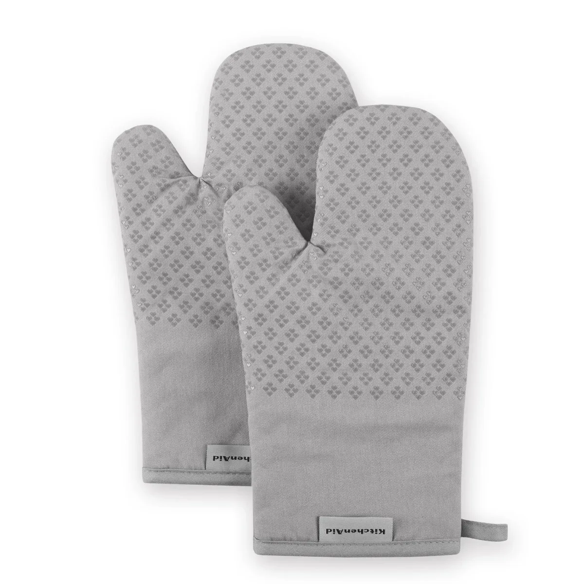 

Oven Mitt 2-Pack Set, Grey, 7"x12.5" Heart-shaped textured silicone handles easy care