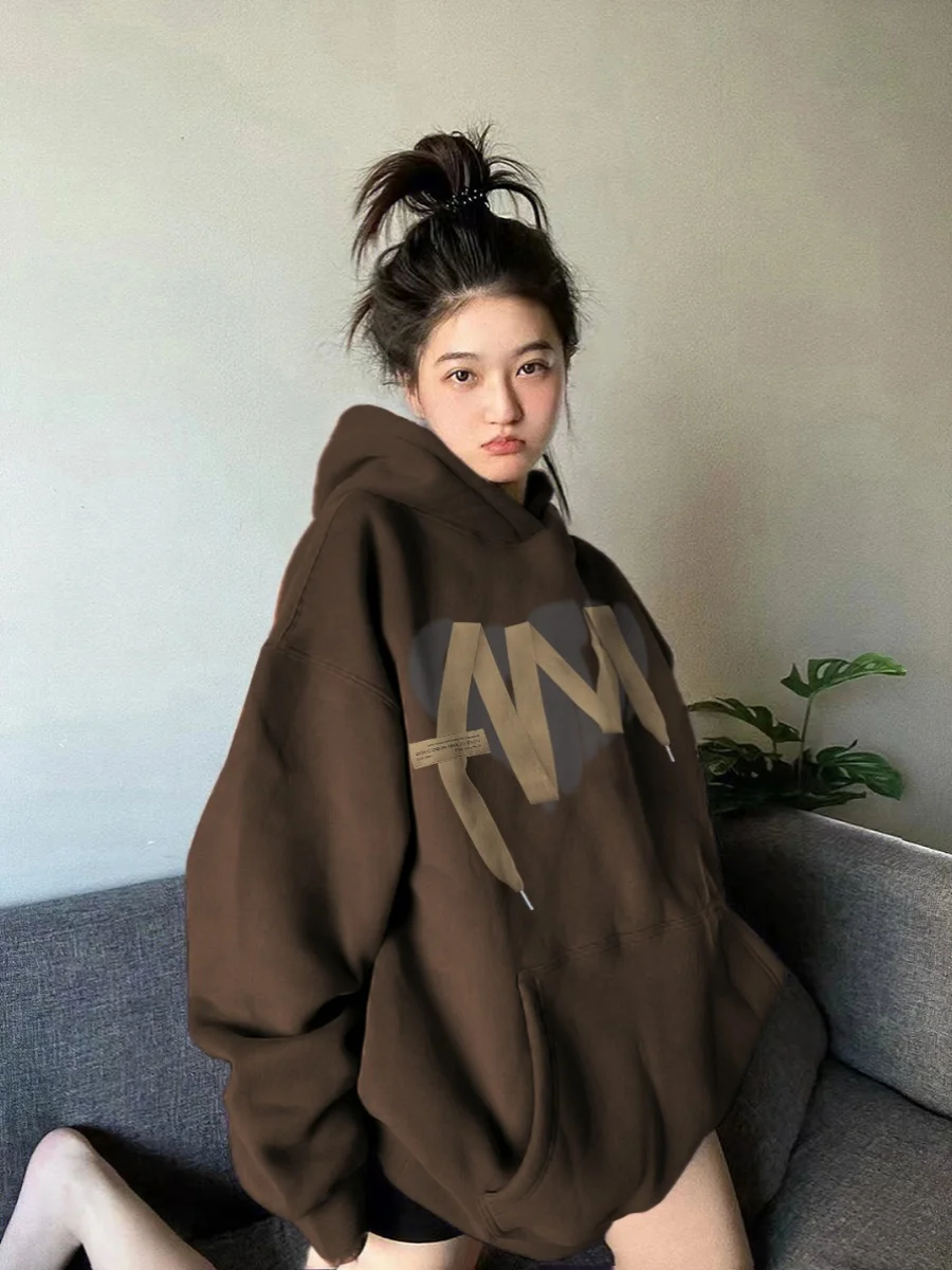 

American Brown Brand Hooded Sweater For Women's Spring And Autumn Maillard Wear Loose Oversize Couple Hoodies