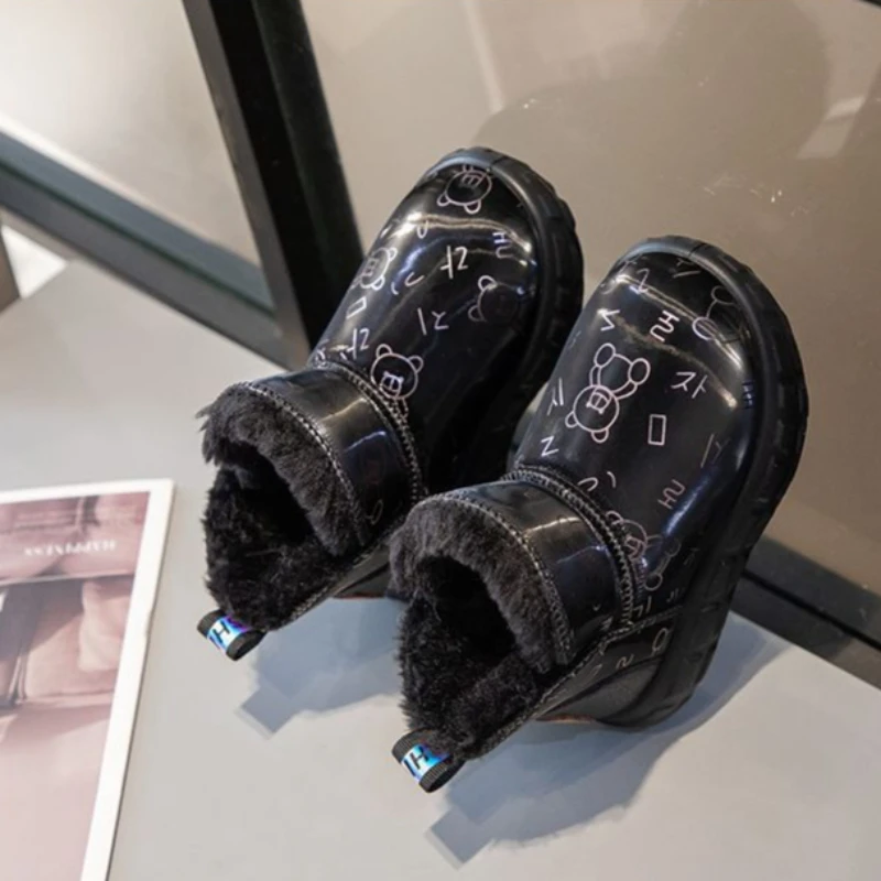 الشتاء الاطفال الحرارية فروي الثلوج الأحذية للفتيات الصوف مبطن القطن في الهواء الطلق الأحذية الدافئة الطفل الأحذية مع باطن عدم الانزلاق #6