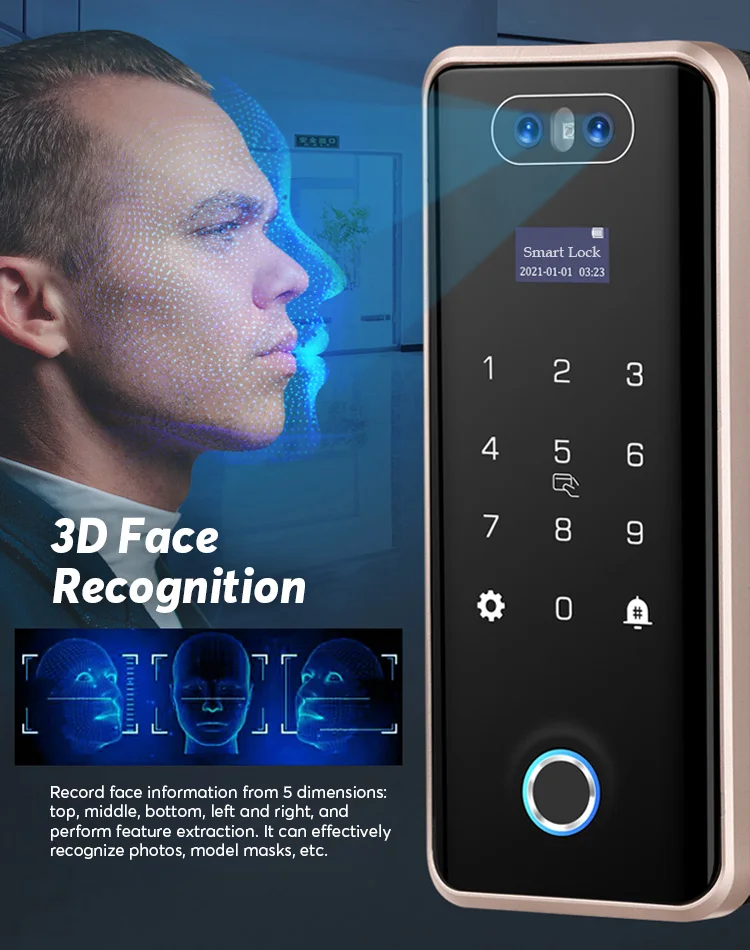 Anti-theft 3D Face ID inteligentne szklane drzwi przesuwne blokada Tuya inteligentna aplikacja domowa rozpoznawanie twarzy blokada drzwi