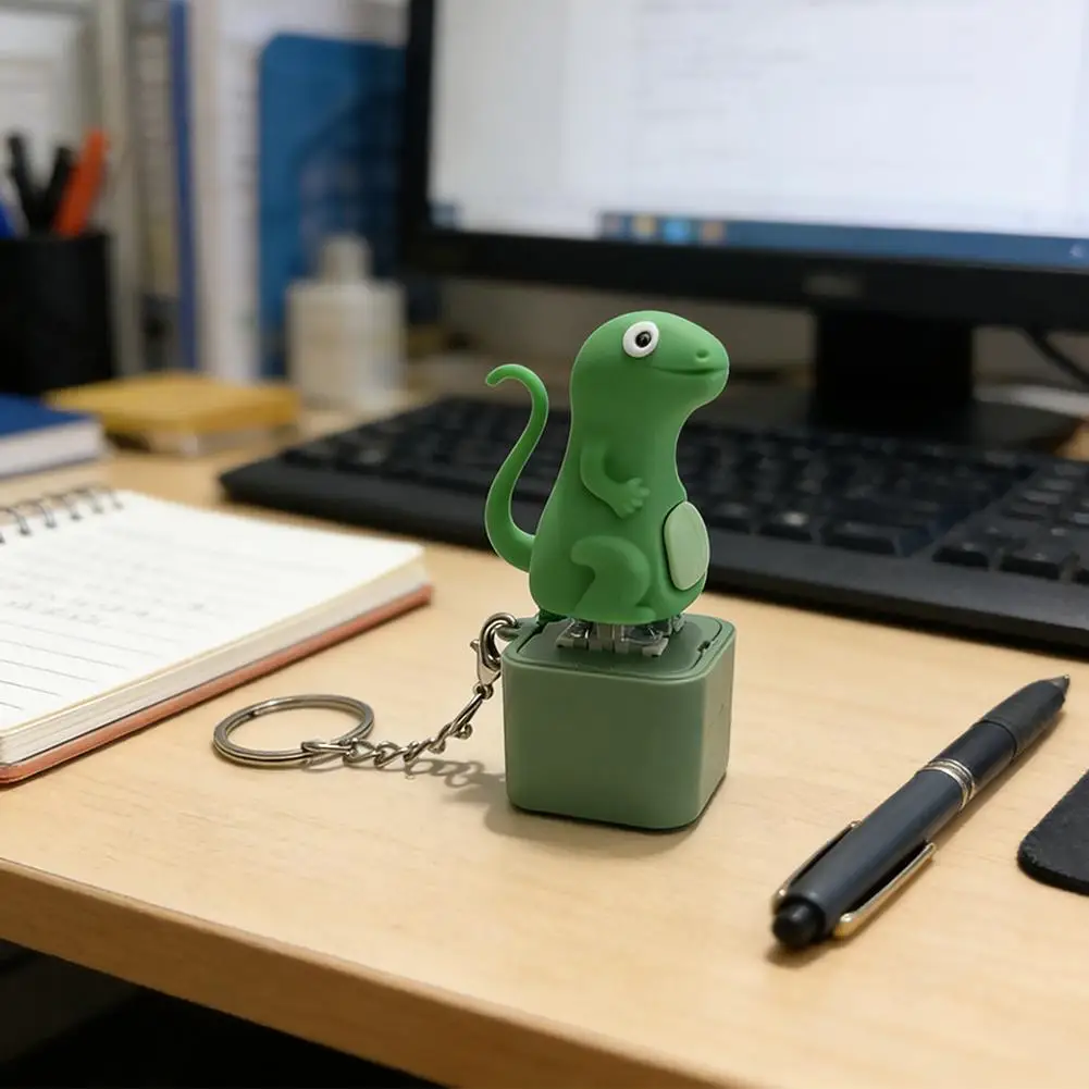 Funny Lizard Button Sound Keychain Stress Relief Fingertip Gadget With LED Light Flash Effects Rechargeable Clicker Fidget Toy