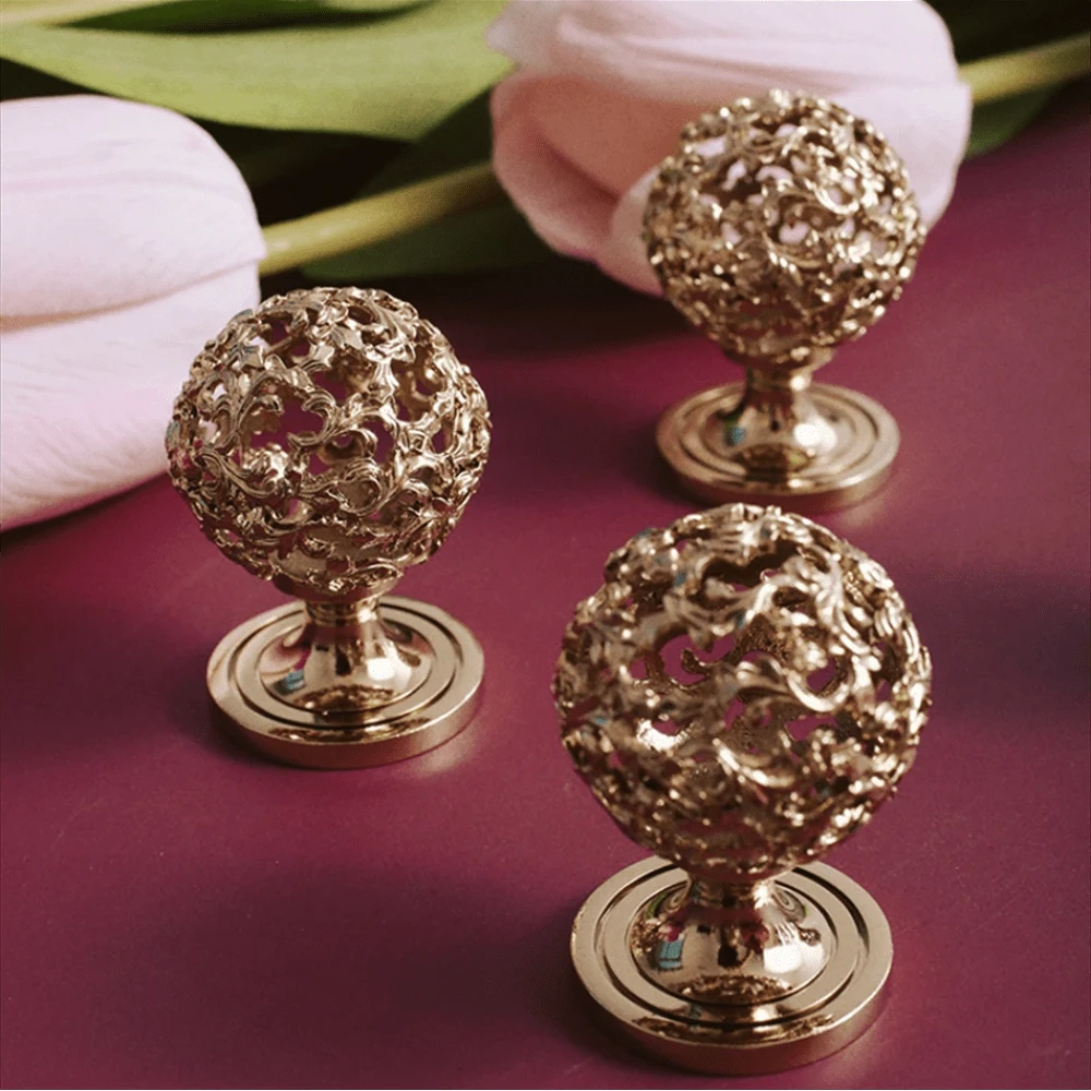 1 piece of exquisite metal hollow ball knob, polished zinc alloy drawer handle, suitable for dressers, cabinets, drawers