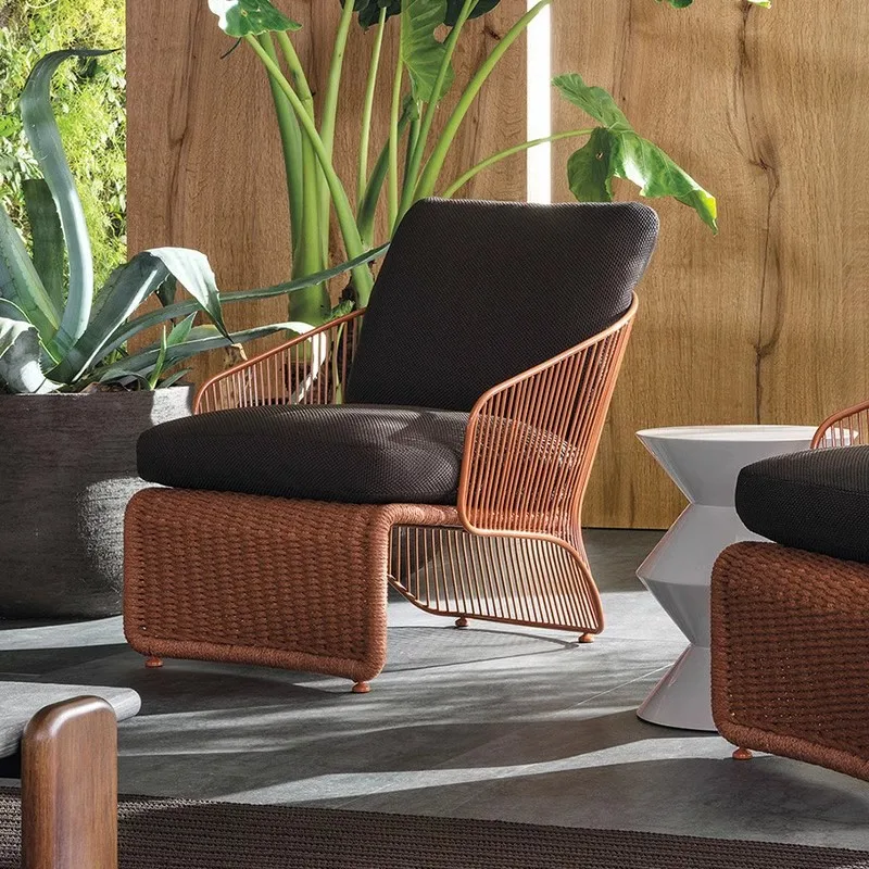 Nordic Outdoor Single Rattan Sofa Hotel Homestay Designer Sales Department Villa Garden Leisure Garden Furniture