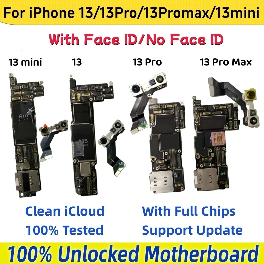 100% auténtico desbloqueado para iPhone 13 Pro Max placa base con/sin identificación facial placa lógica limpia iCloud para iphone 13 mini placa base