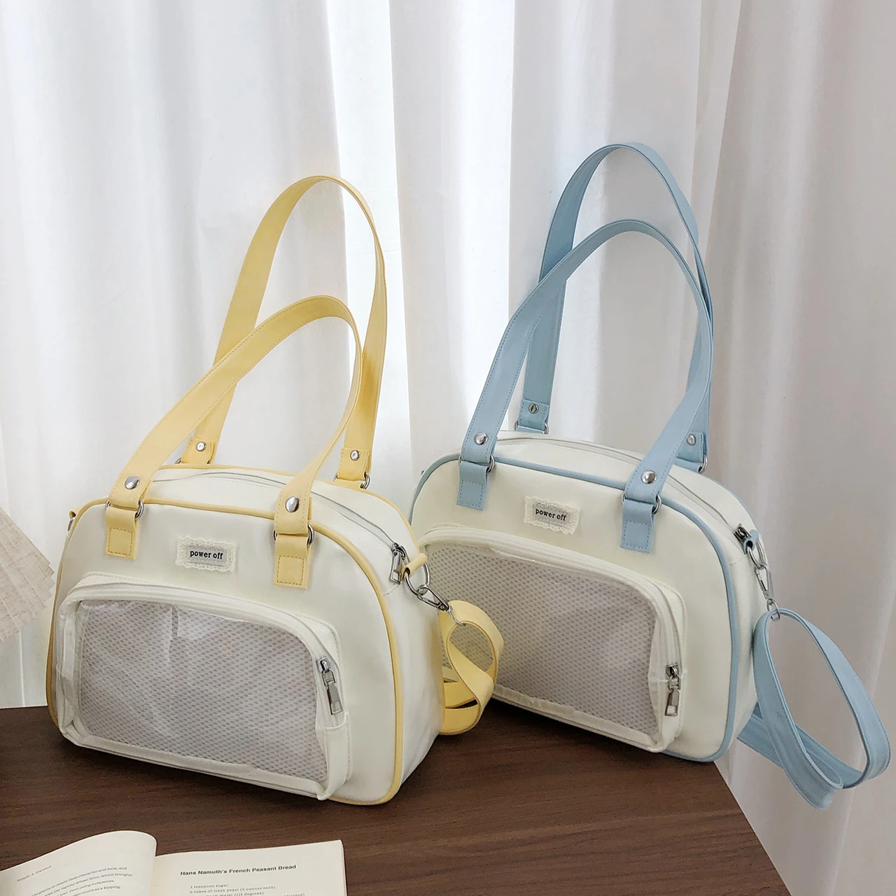 Japanese Sweet Style Ita Bag Soft PU Leather Clear Window Handbag Anime Badge Display Shoulder Bag Girls Casual Crossbody Purse