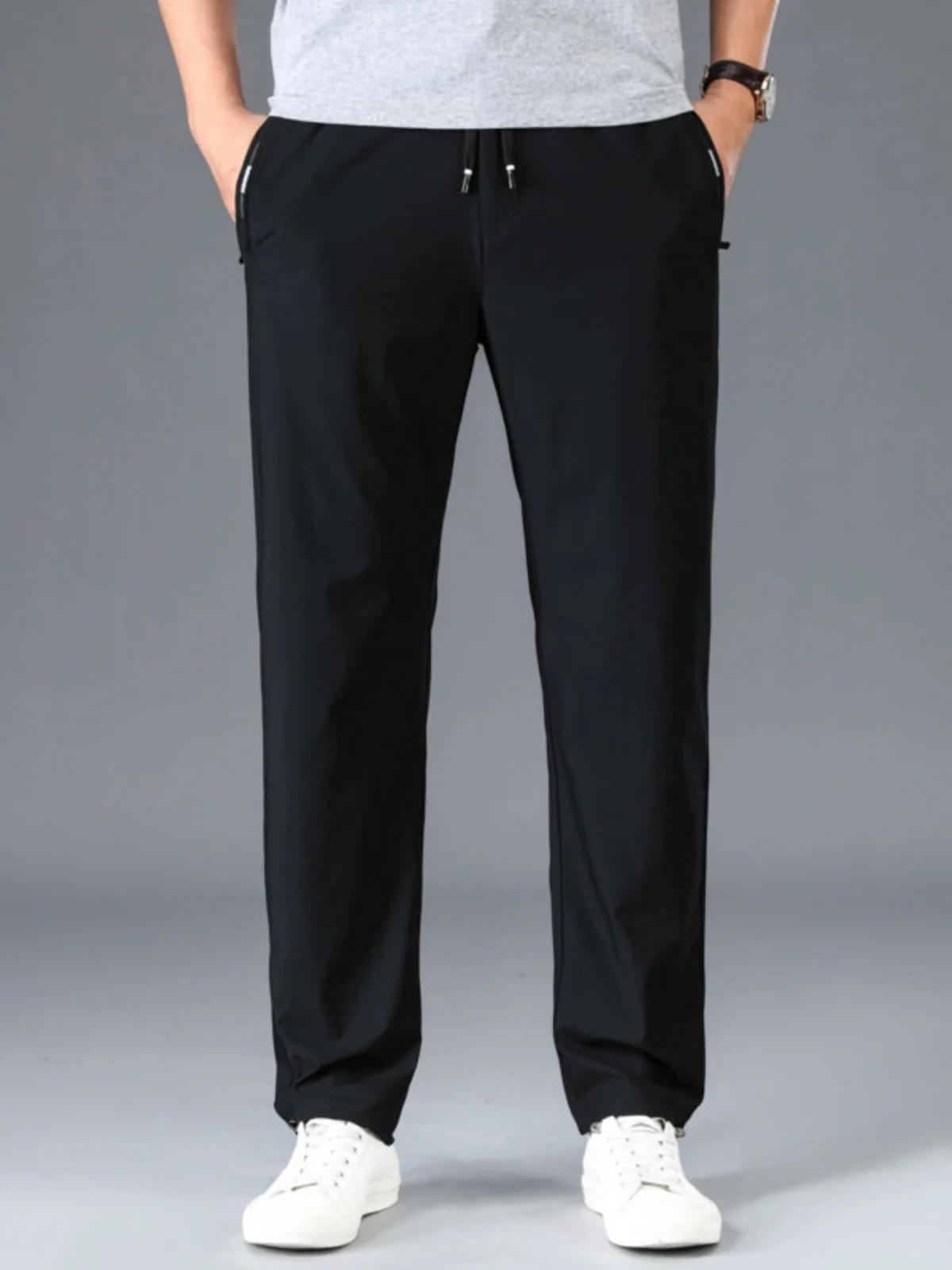 

Летние шелковые быстросохнущие брюки прямого кроя для мужчин больших размеров, модные повседневные свободные длинные брюки для мужчин с плюс-размерами