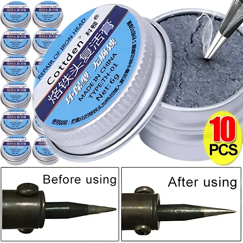 Ferro de solda elétrica Dica Refresher, Creme de solda, Clean Paste, Iron Tip Head, Clean Paste, Oxide Solder Repair Tools, 10x