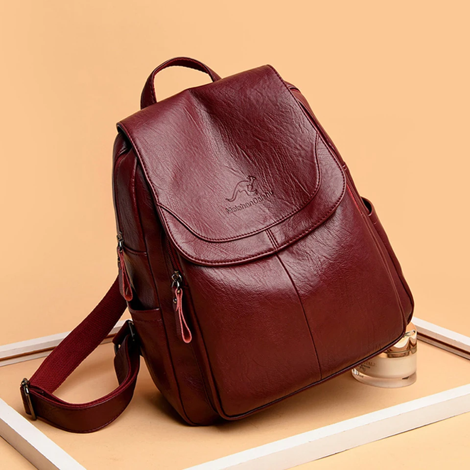 Ladies Bookbag Rucksack Women Large Capacity Backpack Purses High Quality Leather Female Vintage Bag School Bags Travel Bagpack