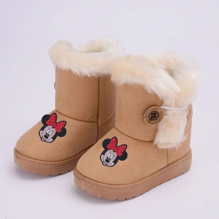 Disney tureMouse-Bottes en coton épaissi pour enfants, chaussures décontractées pour filles et garçons, chaussures chaudes pour bébé, hiver