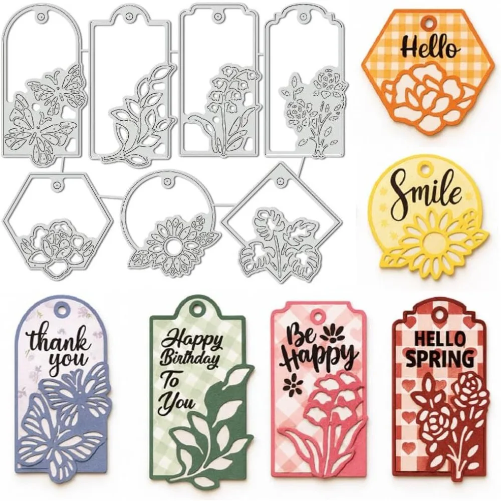7-teiliges Set Metall-Stanzformen mit Blumen- und Schmetterlingsmotiven für Kartenherstellung, 3D-Stanzschablonen aus Kohlenstoffstahl, Prägeschablonen