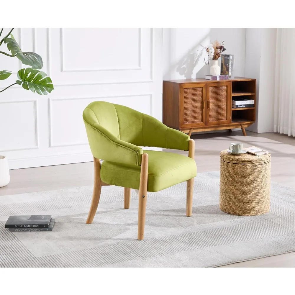 كرسي برميل مخملي حديث كرسي منجد بذراعين مع أرجل خشبية مريح للقراءة كرسي جانبي للمكياج لغرفة المعيشة