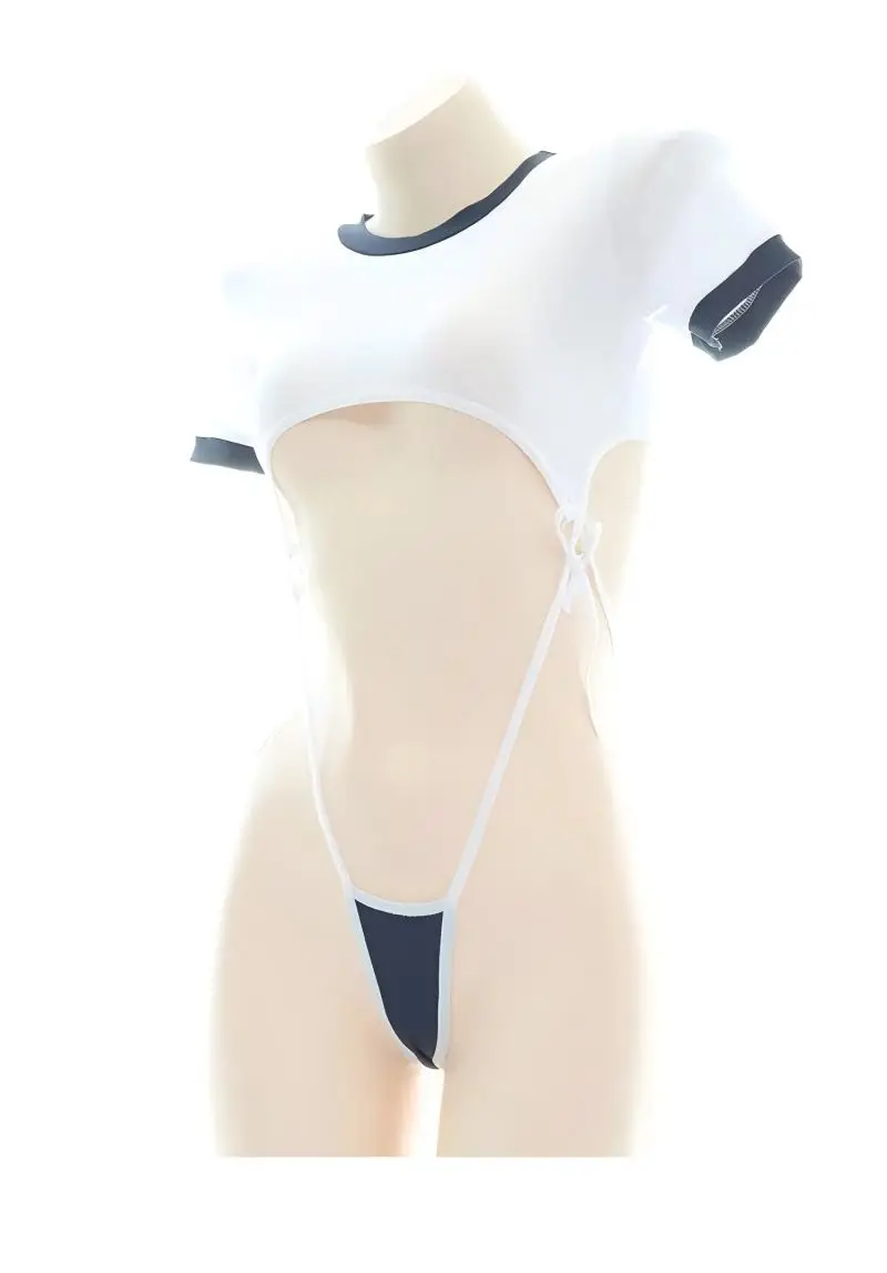 Cute bodysuit sexy lingerie hollow out clothing anime cosplay female student uniform sheer high waist student set view 4