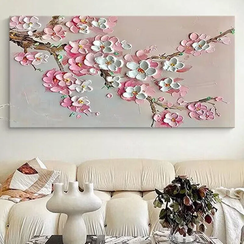 Modern Advanced Sense Plum Blossom Hand Drawn Oil Painting Corridor Wall Art Poster For BedRoom Decoration Horizontal Oil Paint