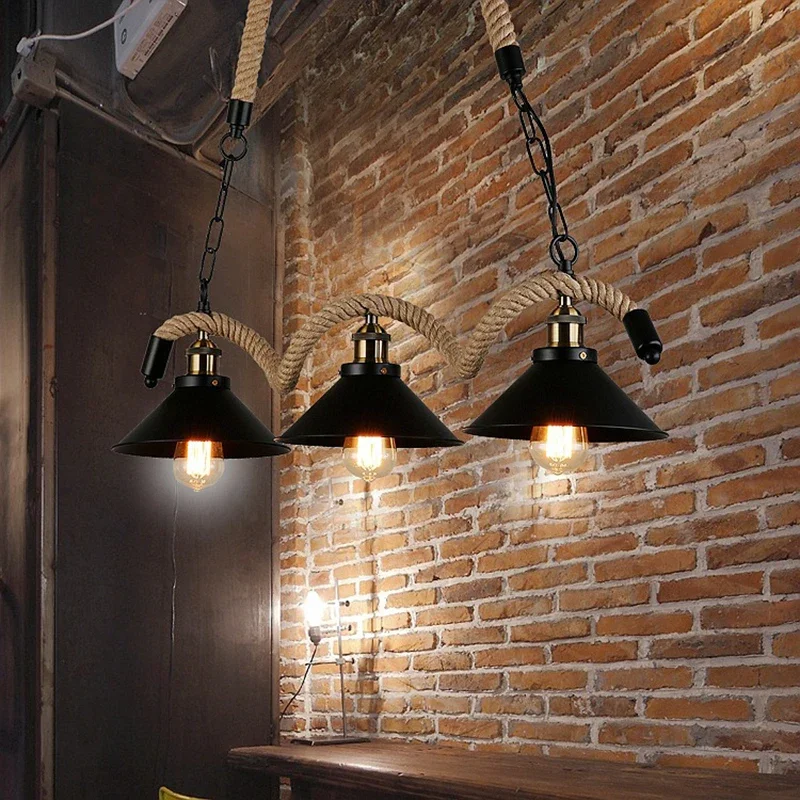 

Retro Industrial Style Restaurant Chandelier Modern Creative Cafe Bar Twine Lamp Living Room Dining Table Interior Lighting