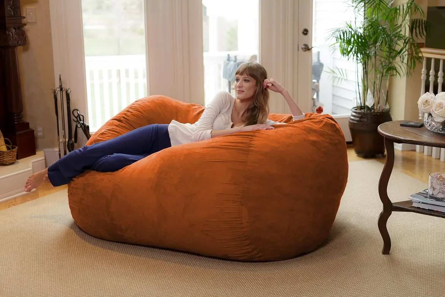 Sack Bean Bag Chair: Huge 6' Memory Foam Furniture Bag and Large Lounger - Big Sofa with Soft Micro Fiber Cover - Orange