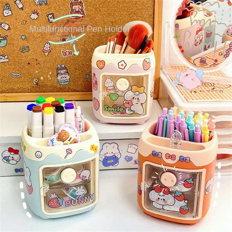 Kawaii Diy Pen Holder Desk Organizer Cartoon Desktop My Melody Cinnamoroll Sticker Storage Box Makeup Brush Holder