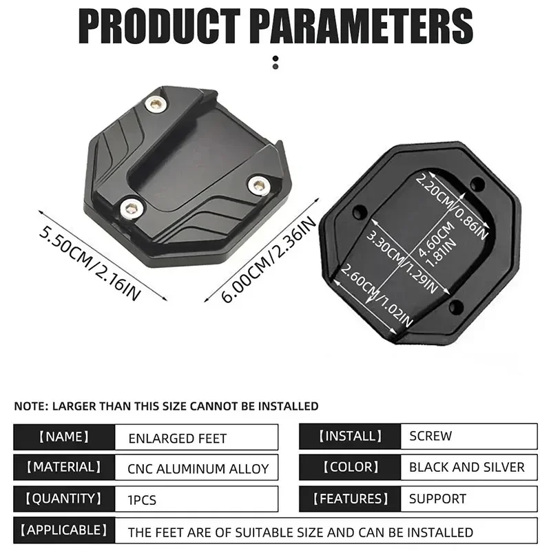 Scooter Motorbike Accessories Extension Foot Pad Support Plate Aluminum Alloy Motorcycle Bike Kickstand Extender Foot Side Stand