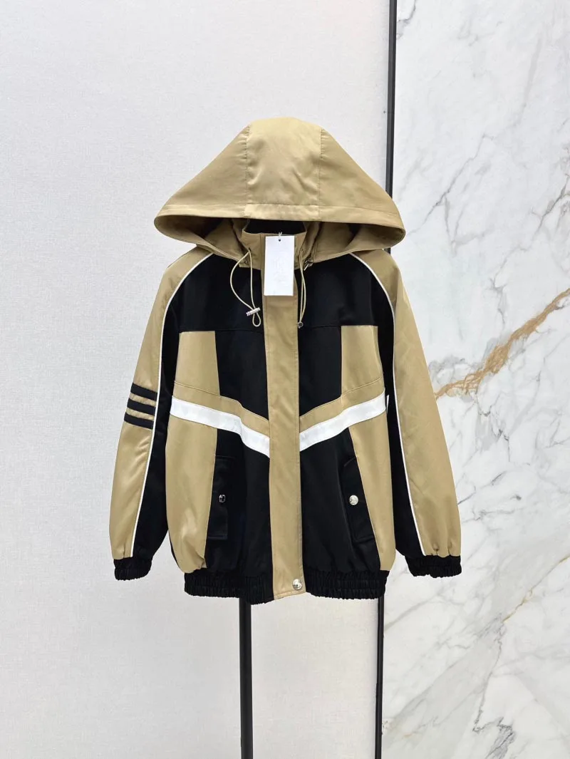 

2024 Autumn/Winter Women's Jacket Fashionable and Exquisite Color Contrast Splicing Hooded Zipper Outdoor Stormtrooper Coat