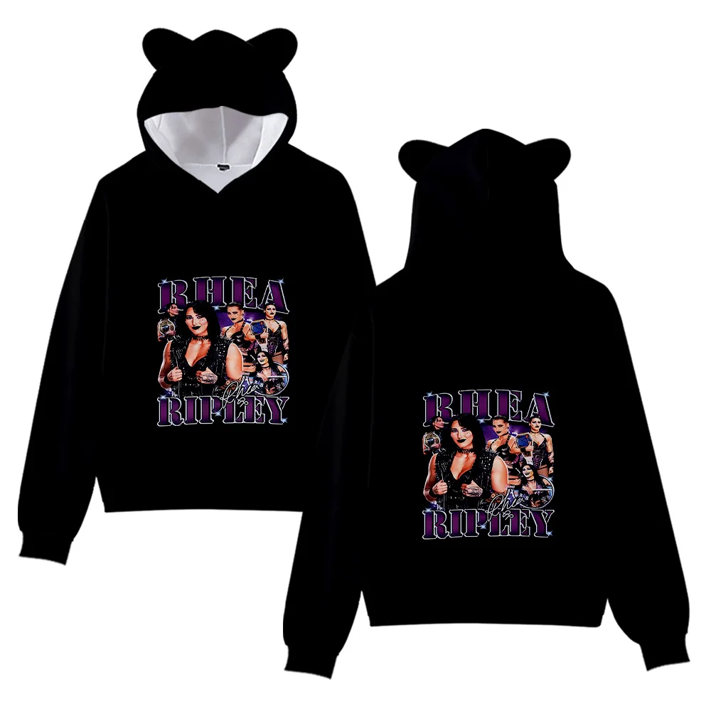 

Rhea Ripley Vintage 90s Streetwear logo Hoodie Merch Hoodies Sweatshirts for Girls Cat Ear Crop Fashion Sports Pullover