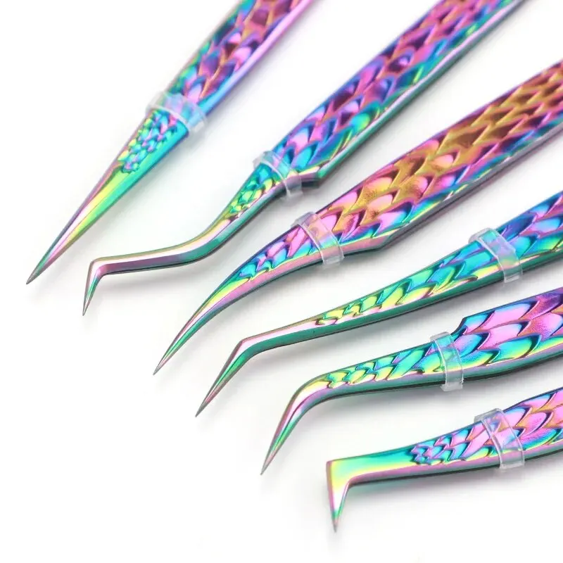 False Eyelash Tweezers Colorful Stainless Steel High Precision Anti-static Eyelash Extension Tweezers Makeup Tools