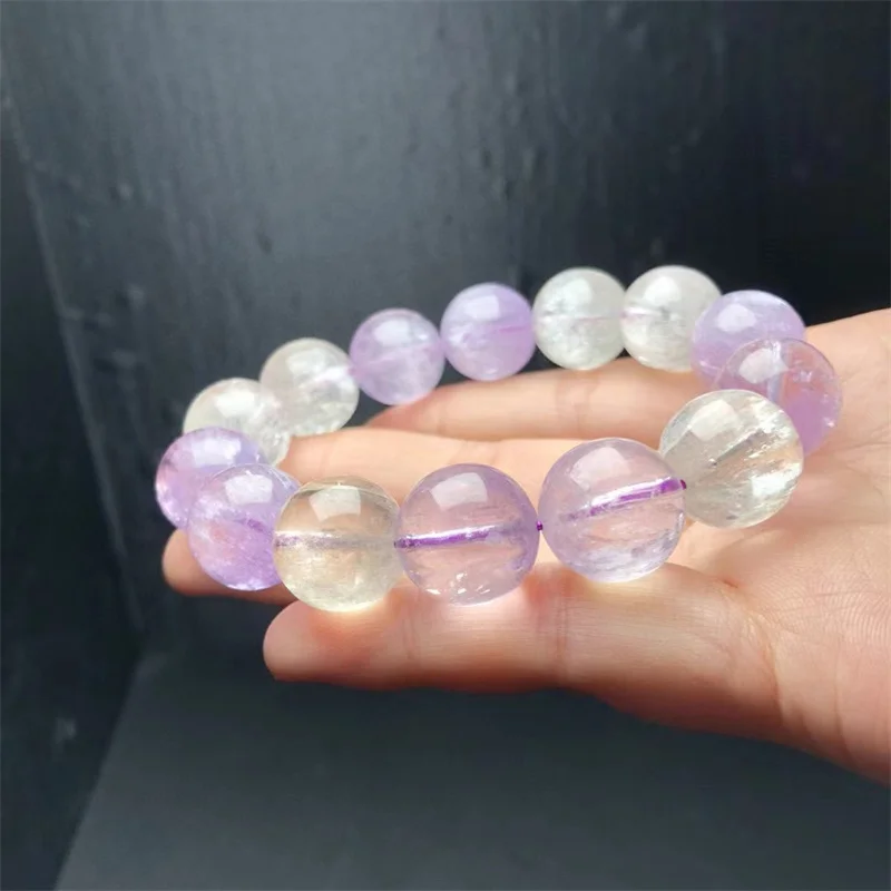 Natural Kunzite Bracelet Handmade Crystal Healing Jewelry Stretch Bangle Children Birthday Gift 1pcs 15MM