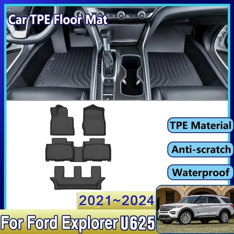 

Автомобильный коврик для Ford Explorer U625 2021 2022 2023 2024, 6 сидений, 7 сидений, ТПЭ, грязеотталкивающий коврик для ног, аксессуары