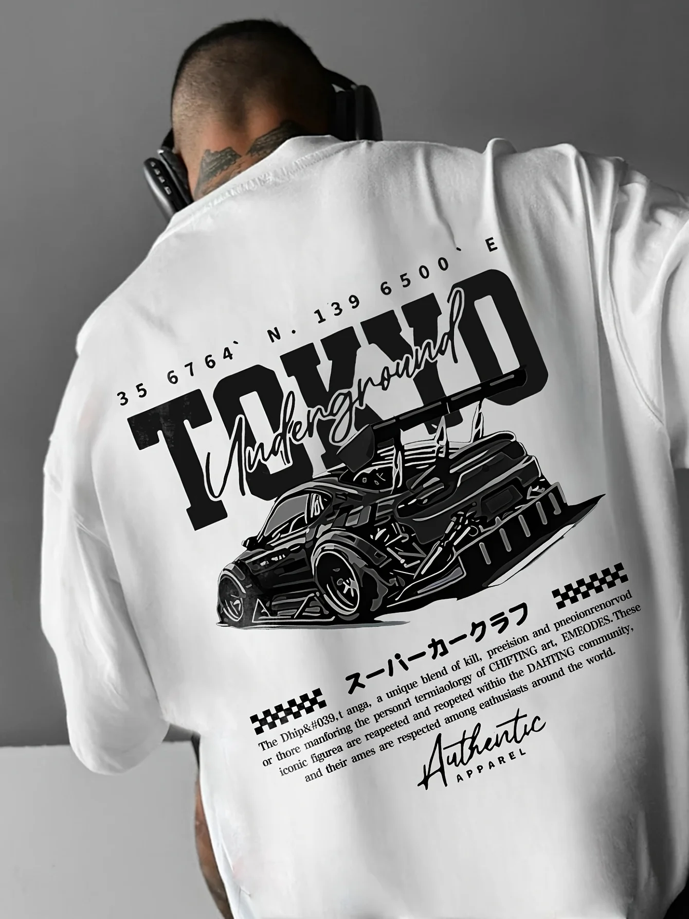 Camiseta gráfica Tokyo Underground para hombre, camiseta informal de manga corta con diseño de coche de Anime en blanco y negro para actividades al aire libre de verano