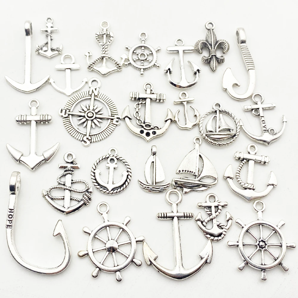 New 10-20Types 16Pcs Mixed Anchor Rudder Charm For Handmade Diy Jewelry Make Metal Alloy Sailing Boat Pendant