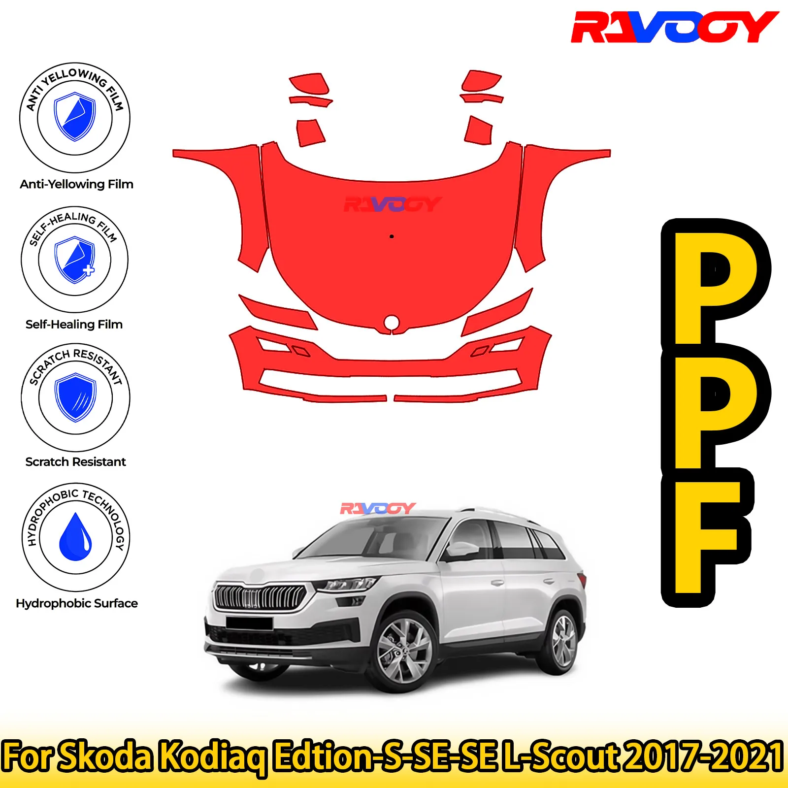 

For Skoda Kodiaq Edtion-S-SE-SE L-Scout 2017-2021 Glossy Matte Black Precut front PPF Kit Paint Protection Film