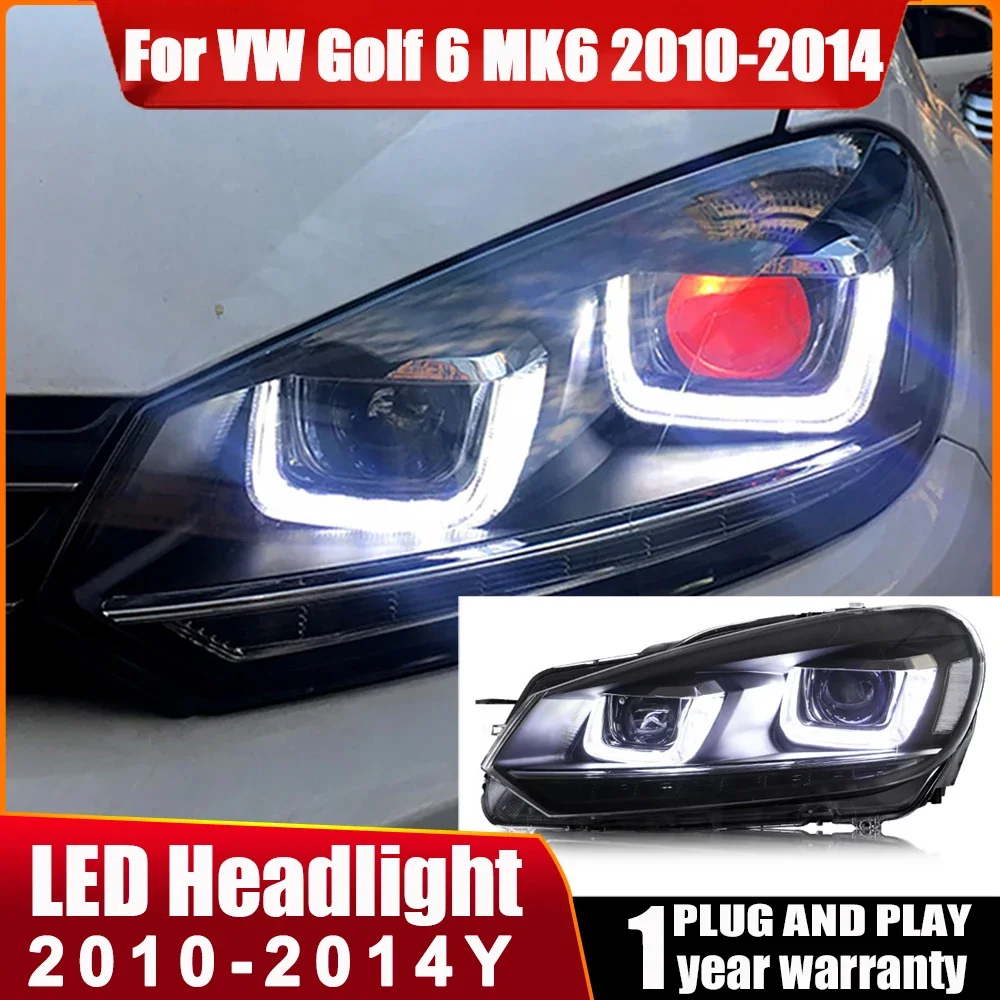 

Фара головного света для VW Golf 6 MK6 светодиодный фара 2010-2014 Фары Golf6 DRL поворотный сигнал Дальний свет объектив проектора Angel Eye