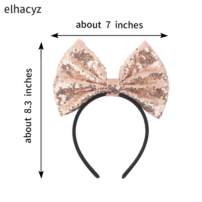 Große 7'' rote Schleife Stirnband Glitzer Pailletten Schleife Haarband für Mädchen Frauen Prinzessin Kopfbedeckung Frauen Party Kopf Hoop Kinder Geschenk – Detail 4