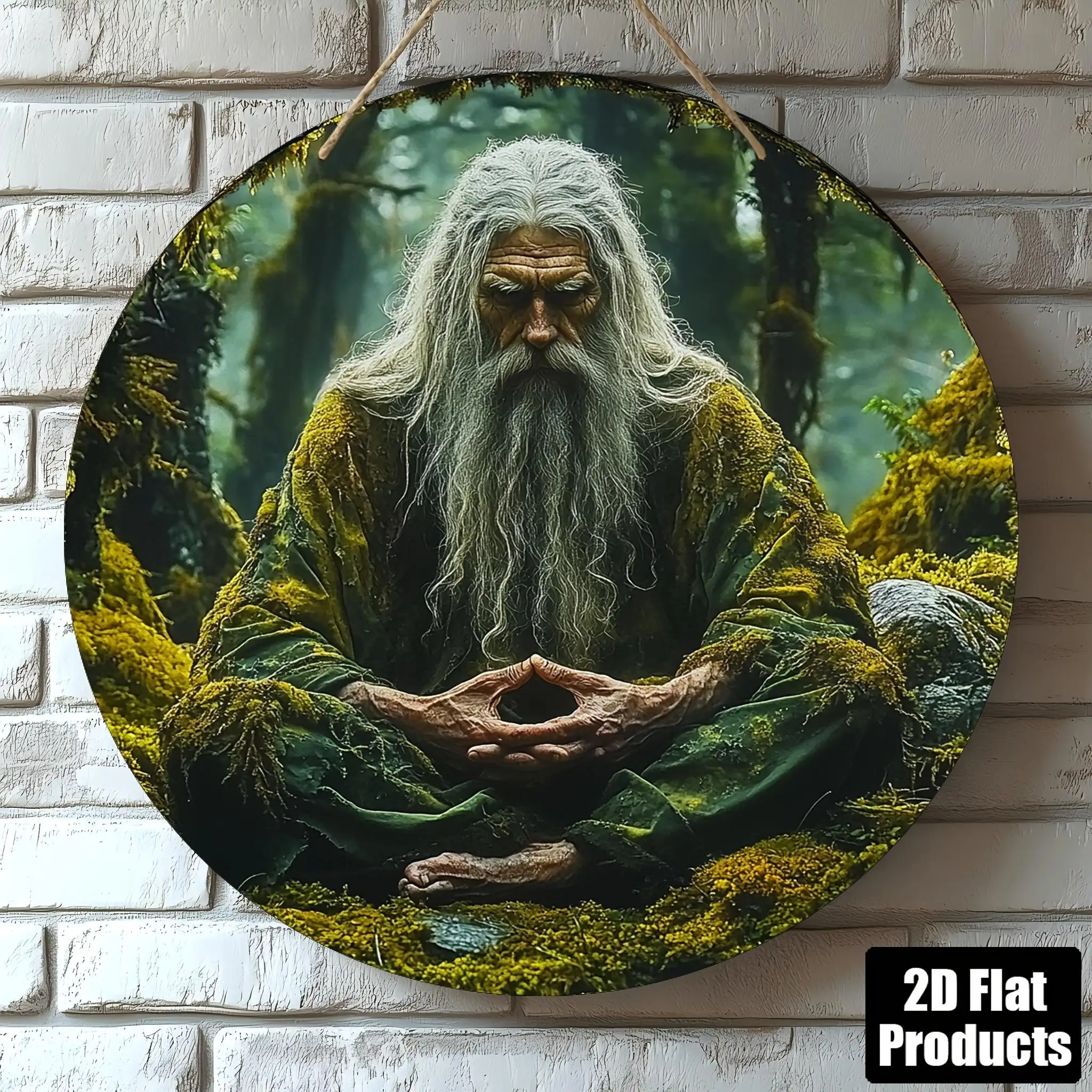 2D Vintage Metal Sign Round Forest Elf Wall Art Decor with Beard Green Robe for Home Bar Kitchen Cafe Office Gift