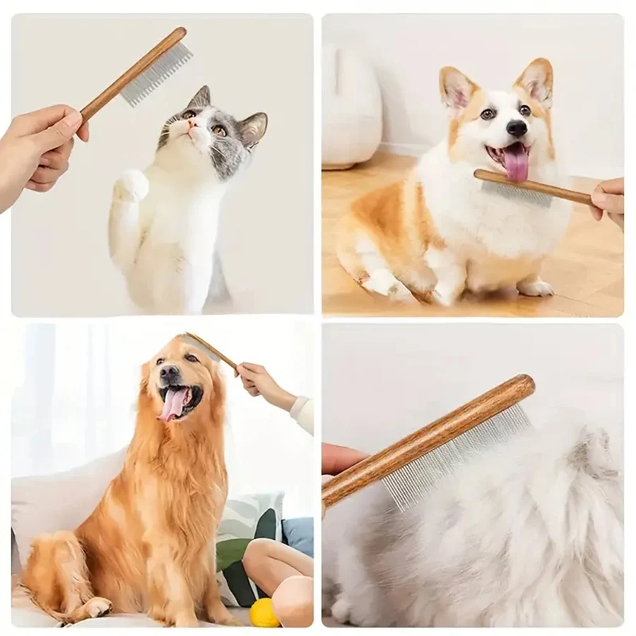 애완동물 빗, 고양이와 강아지용 그루밍 빗, 털 제거, 나무 빗, 애완동물 청소 및 그루밍, 벼룩 제거 빗