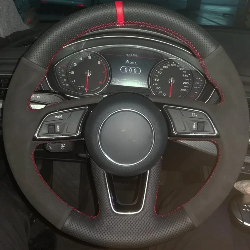 

Car Steering Wheel Cover Hand-Stitched Black Genuine Leather Suede For Audi A3 2017-2019 A4 2017-2019 A5 2018-2019 S5 2018-2019