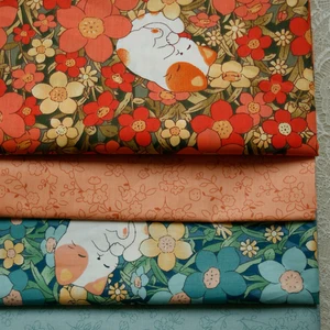 Tecido De Algodão Premium para Artesanato DIY, Flores e Listras Design, Roupa de cama e Vestuário, 160x50cm 12 principais vendas tecido estampa gato - №1