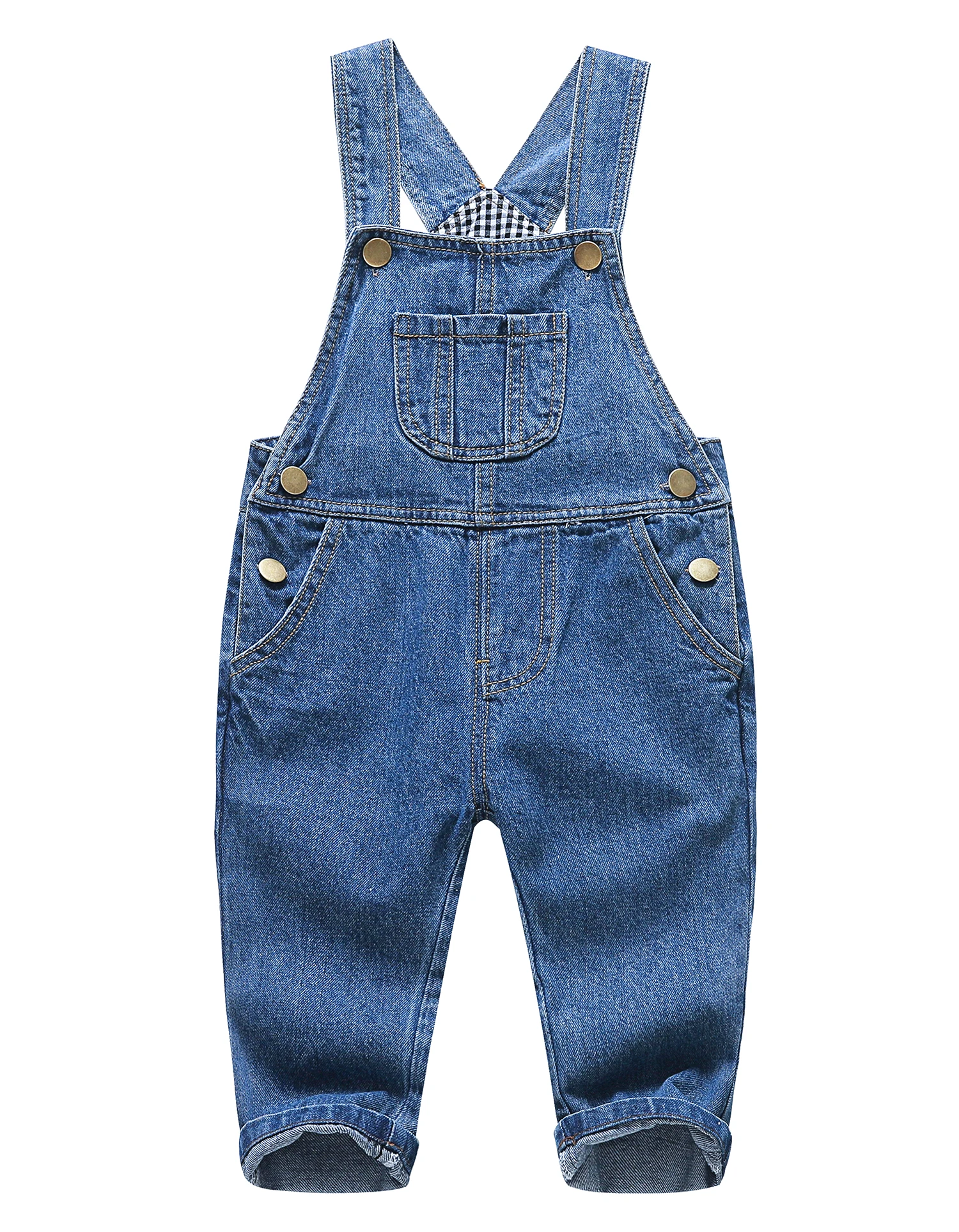 

KIDSCOOL SPACE Cute Baby Toddler Boys Romper Overalls Blue Multi Pockets Big Bibs Ripped Denim Jeans Jumpsuit