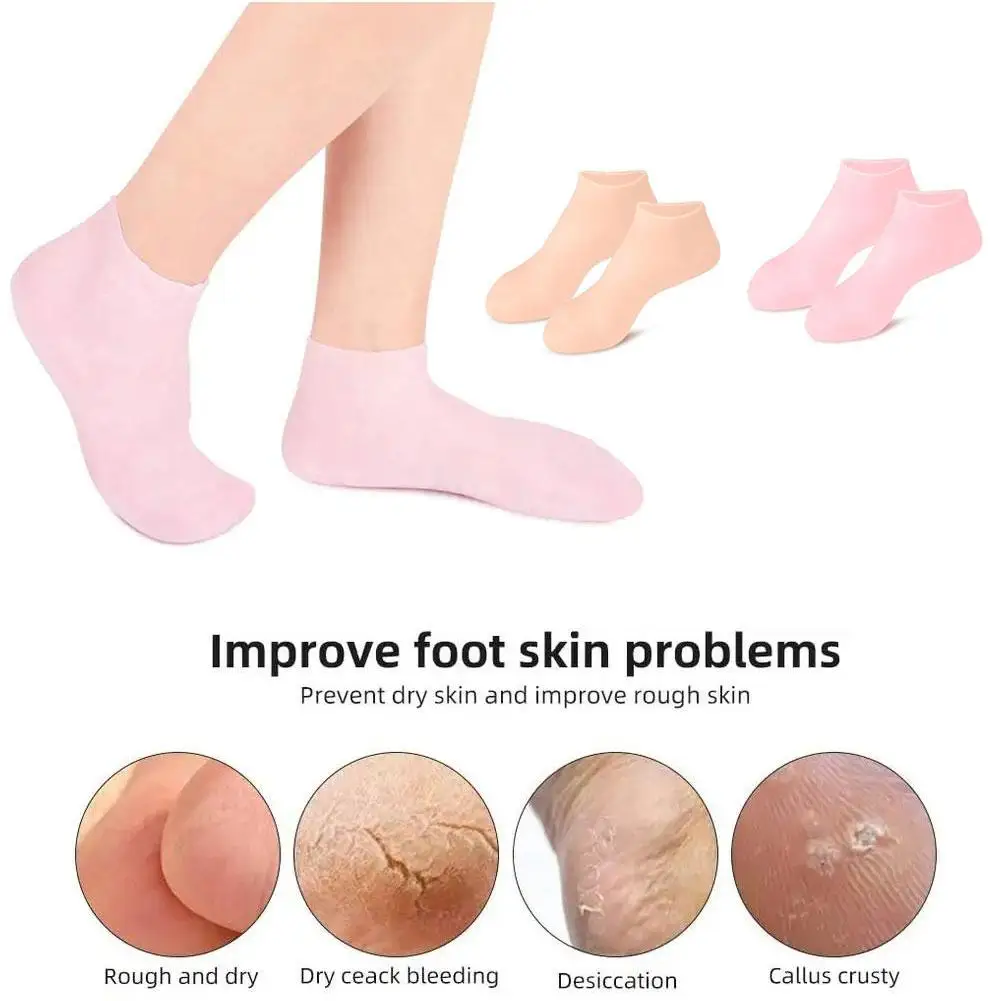 Chaussettes de soin des pieds en silicone, chaussettes vitaminées hydratantes, anti-Contation, fréquence de gratitude, suppression de la peau fissurée, gel de pédicure E, R1F1