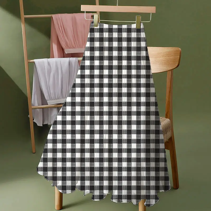 Novo verão chiffon saia longa moda saia temperamento moda praia saia de dança quadrada uma linha saia longa