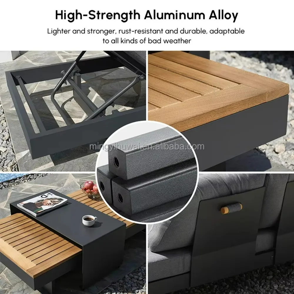 الحديثة الفاخرة أثاث خارجي حديقة فناء خشب الساج طقم أريكة خشبية الألومنيوم في الهواء الطلق طقم أريكة الأثاث الأريكة مجموعة