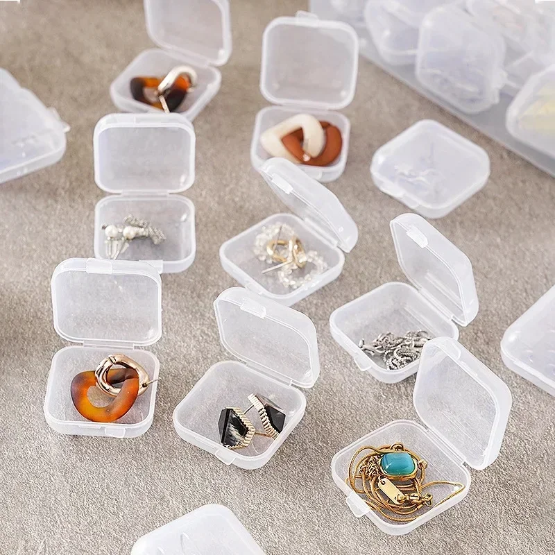 20/50/100pcs Mini Plastic Storage Box Square Transparent Portable Container Jewelry Holder Earrings Packaging Display Case