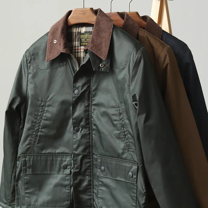 4601# Autumn and Winter New American Retro Reelin Wax Jacket Men\'s Simple Multi-pockets Casual Thick Cotton-padded Cargo Coat