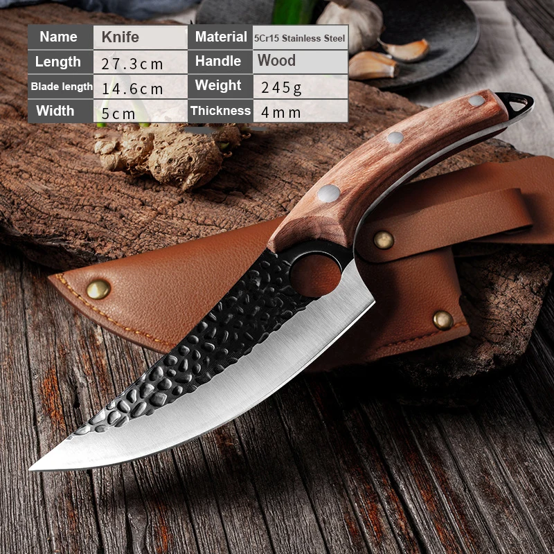 Handmade Forged Meat Cleaver Cutter Kitchen Knife Stainless Steel Boning Knife Butcher Knife Outdoor Camping Hunting Knives