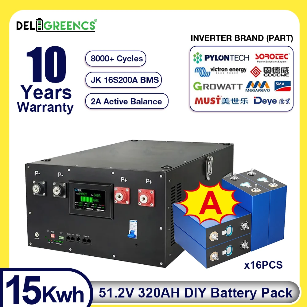 

Home Backup Power 51.2V 320AH CATL Grade A DIY Battery Pack Batt Queen Stackable JK Smart BMS Active Balancing EU Warehouse 8000