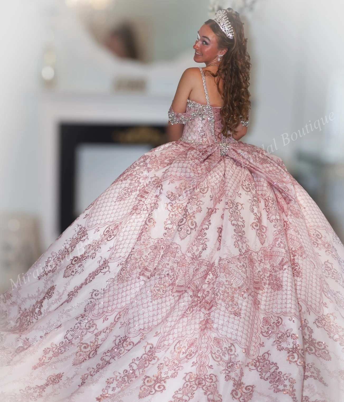 Robe Quinceanera rose avec nœud détachable, épaules dénudées, paillettes, robe de bal, Corset, robe de fête d'anniversaire, personnalisée, 15/16