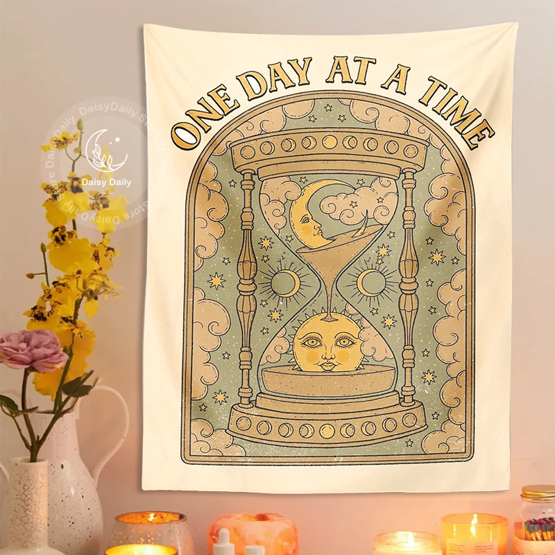 Sun Moon Hourglass Tapestry Wall Hanging One Day At A Time Psychedelic Mystery Divination Boho Room Home Dorm Decor Cloth Gift