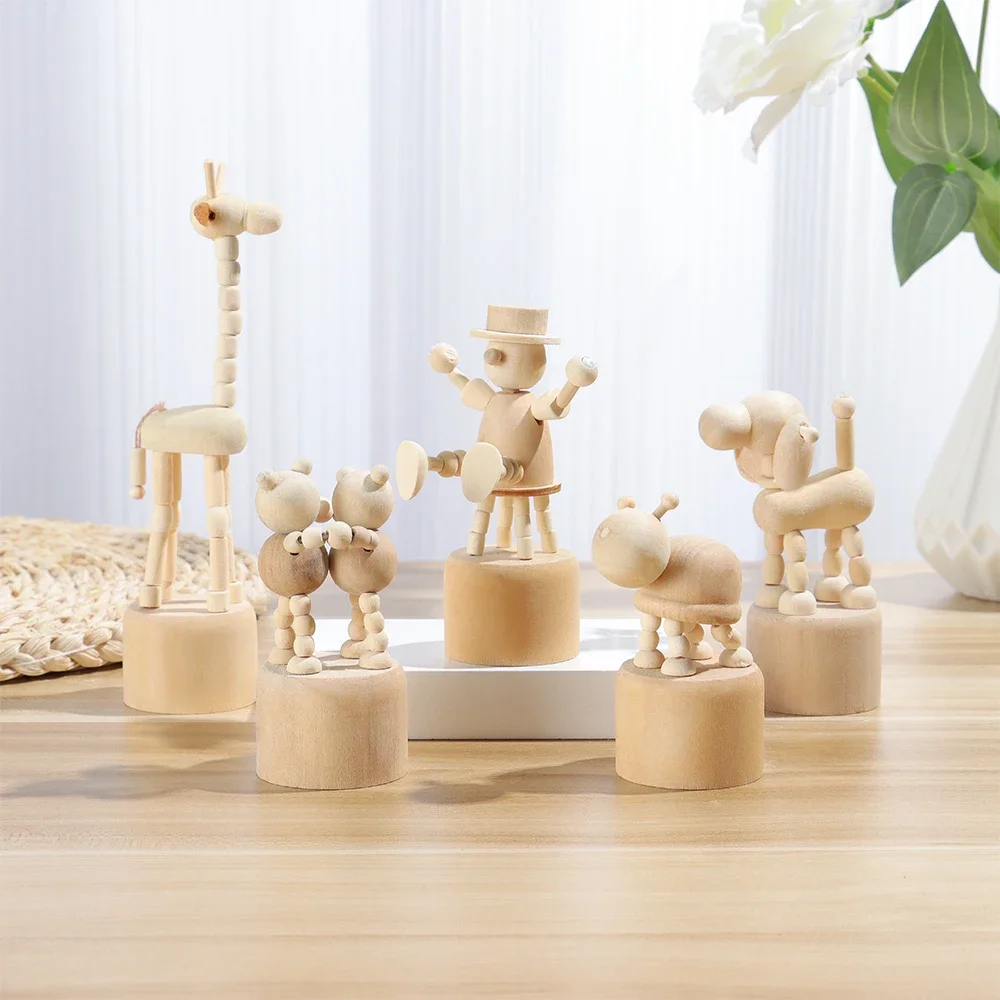 Wooden Animals Artwork Movable Puppet Desktop Figurine Ornaments Clown Pony Giraffe Dog Statue Crafts Toy Gifts Home Decoration