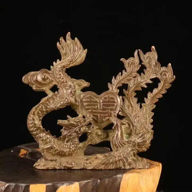 Archaize brass Dragon phoenix collection Desktop Decoration crafts statue