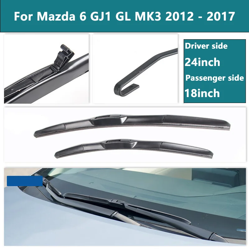 Car Wiper Front Wiper Blades For Mazda 6 GJ1 GL MK3 2012 - 2017 Windshield Windscreen Clean Window Car Rain Brushes 24\